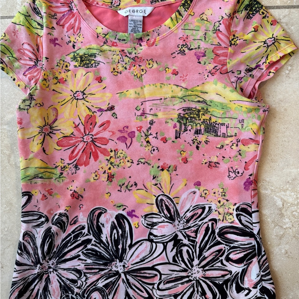George Pink and Yellow Fitted Graphic Tee Short Sleeve